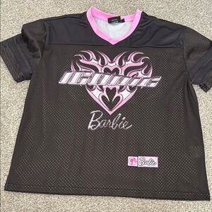 Barbie Black and Pink Jersey Top with Bold Graphic Design